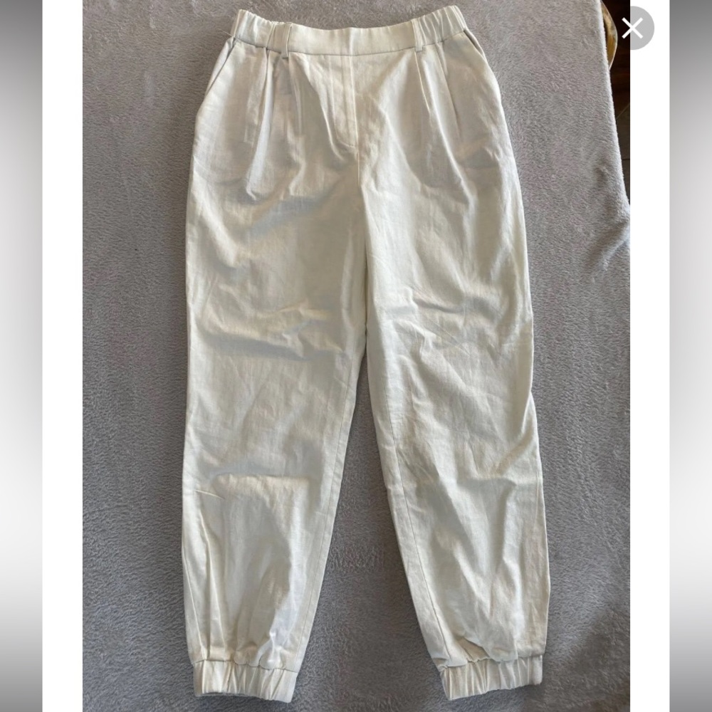 Express - Women's XL Ankle High Rise White Tapered Linen Pleated Stretch Pants